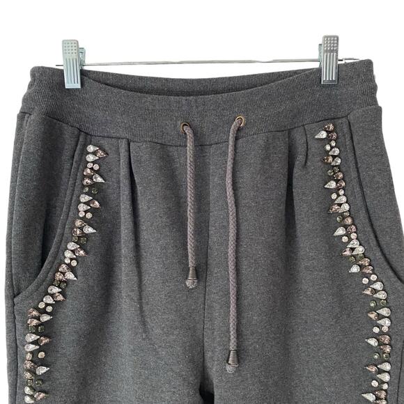 Hemant and Nandita Embellished Chrystal Charcoal Gray Sweatpants Joggers XS - Picture 3 of 10